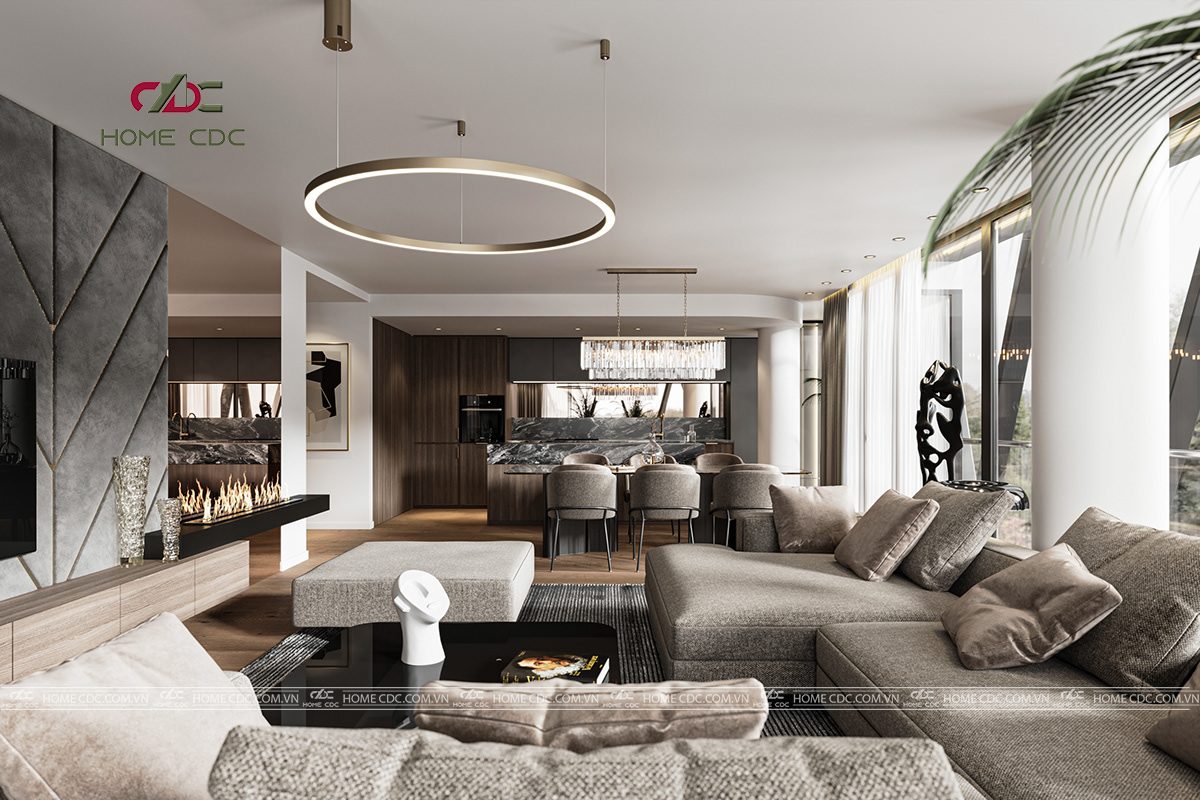 thiết kế nội thất chung cư cho phòng khách phong cách tân cổ điển