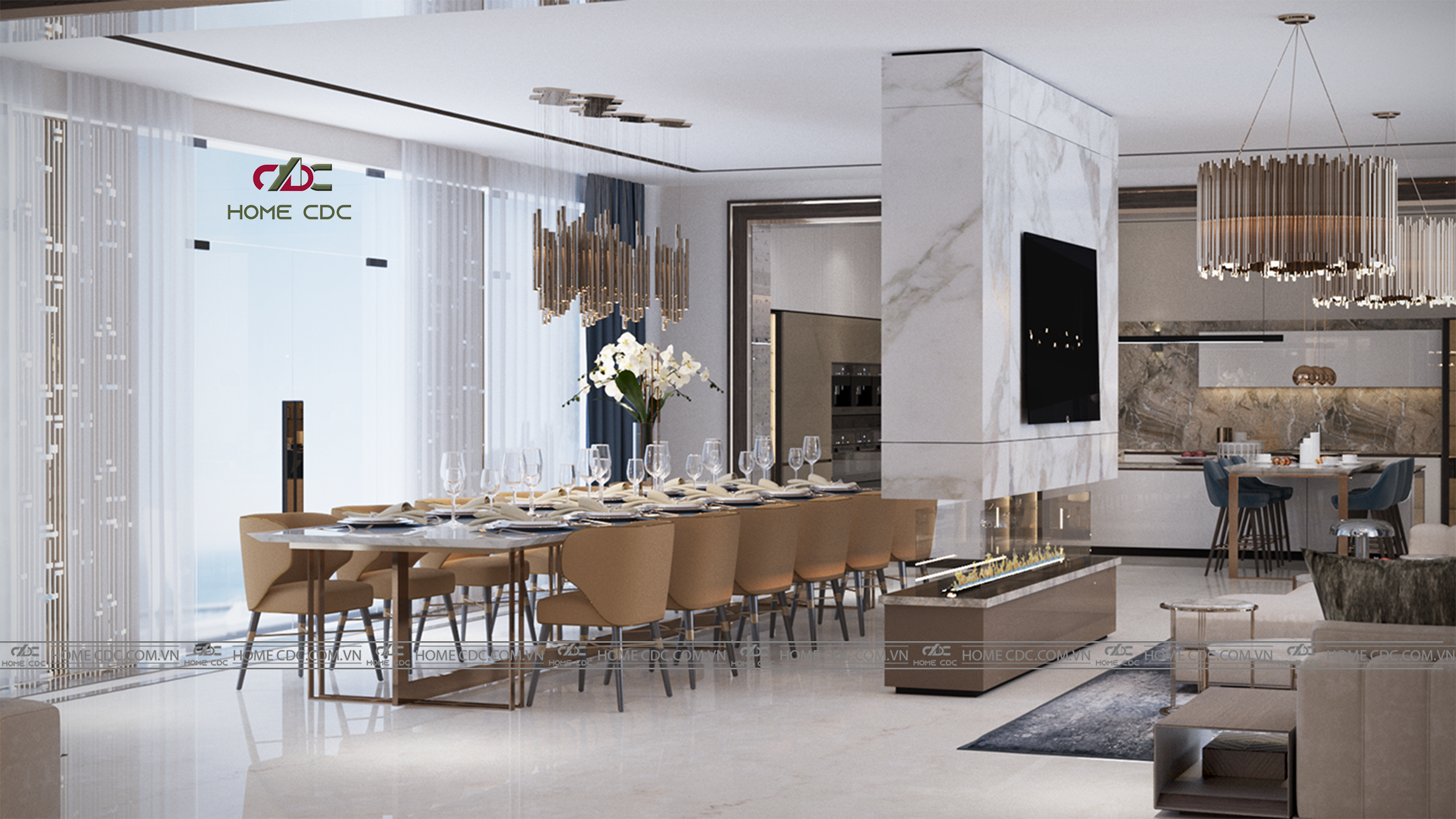 Nội thất tân cổ điển sang trọng và đẳng cấp được chọn cho không gian ăn uống- thiết kế nội thất chung cư