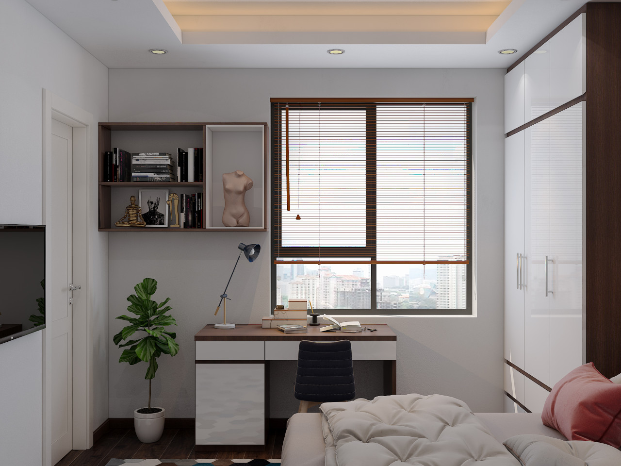 Một phòng nhỏ được tạo ra trong chung cư với sự tối giản, mộc mạc